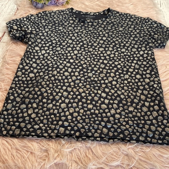 Majestic Filatures Deluxe Navy Linen Metallic Pattern Short Sleeve Tee sz 3 - Picture 6 of 9